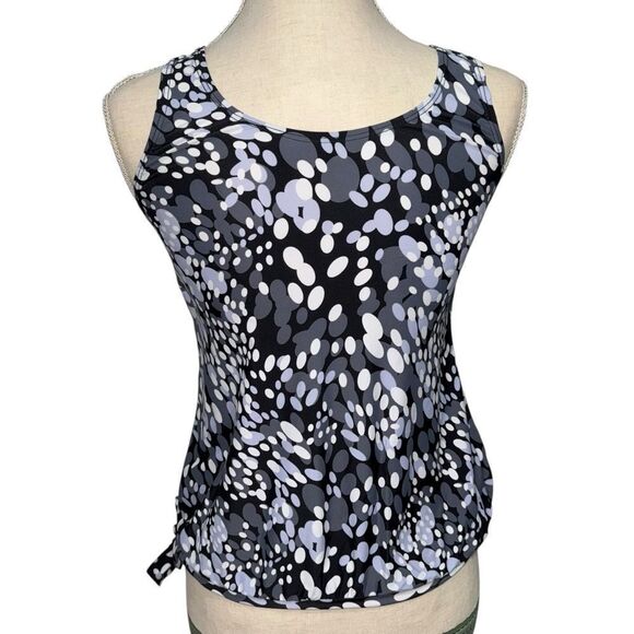Women's Black White Blue polka dot Patterned Swim Top two piece Sleeveless M - Picture 8 of 12